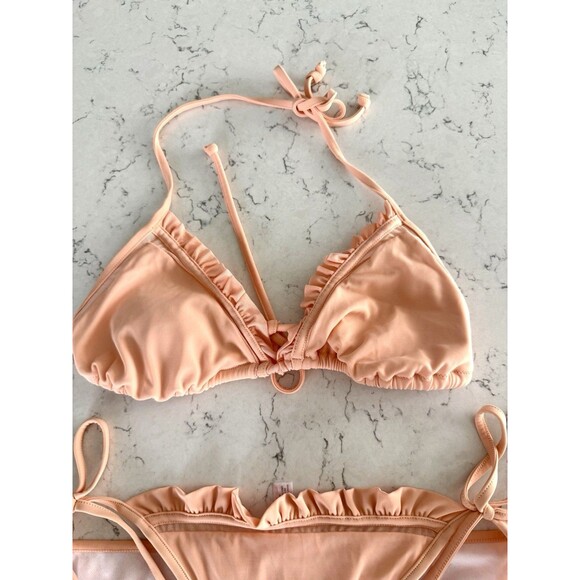 Vintage Y2K Victoria’s Secret Peach Ruffle Coquette Bikini Set Tie M - Picture 3 of 7